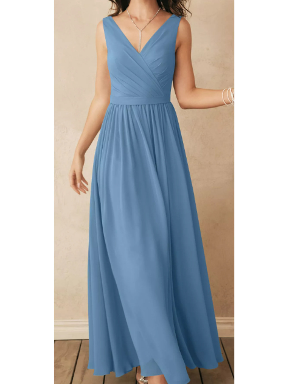 AW BRIDAL sz 6 S dusty blue chiffon Gwyneth bridesmaid maxi dress NEW 0B11